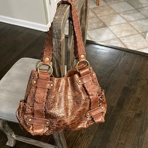KOOBA cognac colored textured leather handbag